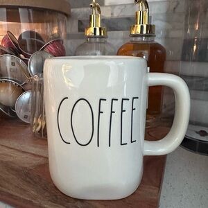 Rae Dunn White Coffee Mug with Black Lettering